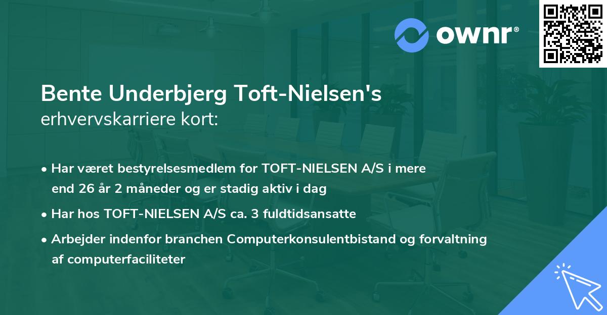 Bente Underbjerg Toft-Nielsen's erhvervskarriere kort