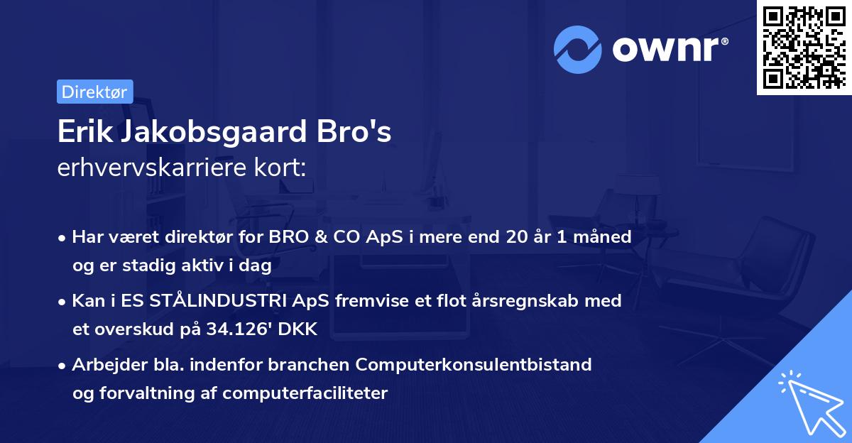 Erik Jakobsgaard Bro's erhvervskarriere kort