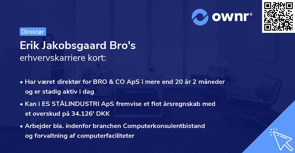 Erik Jakobsgaard Bro's erhvervskarriere kort