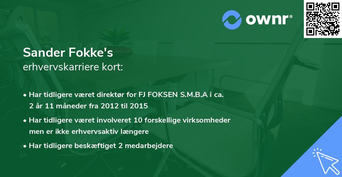 Sander Fokke's erhvervskarriere kort