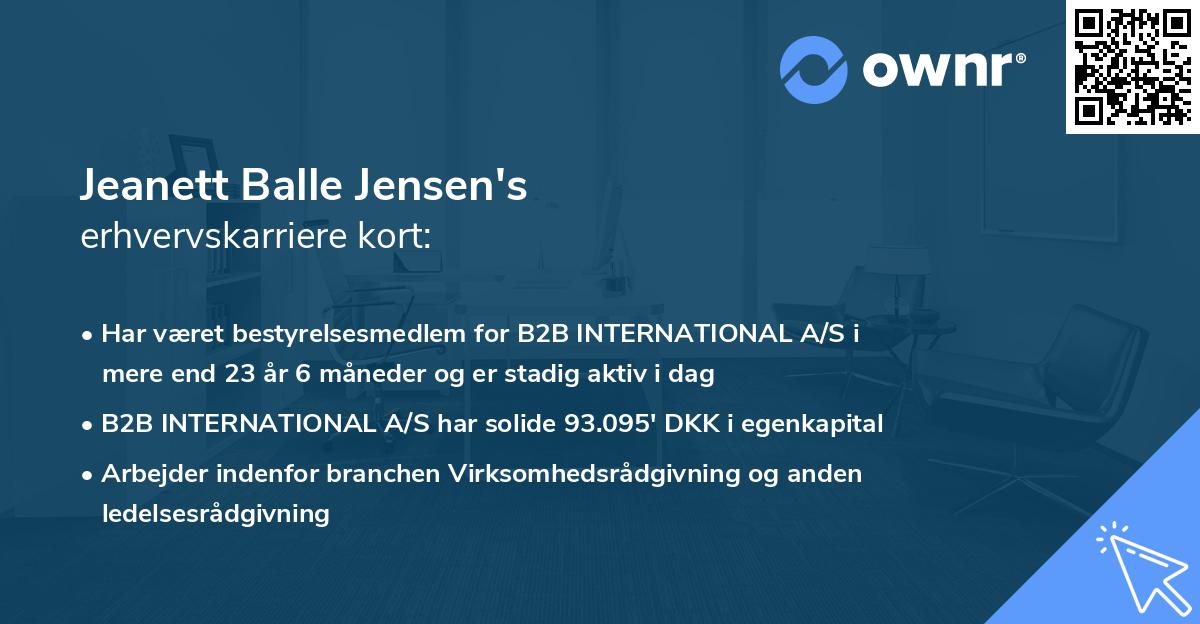 Jeanett Balle Jensen's erhvervskarriere kort