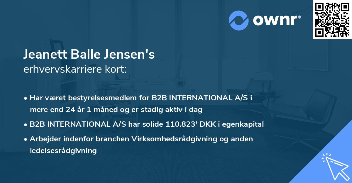 Jeanett Balle Jensen's erhvervskarriere kort