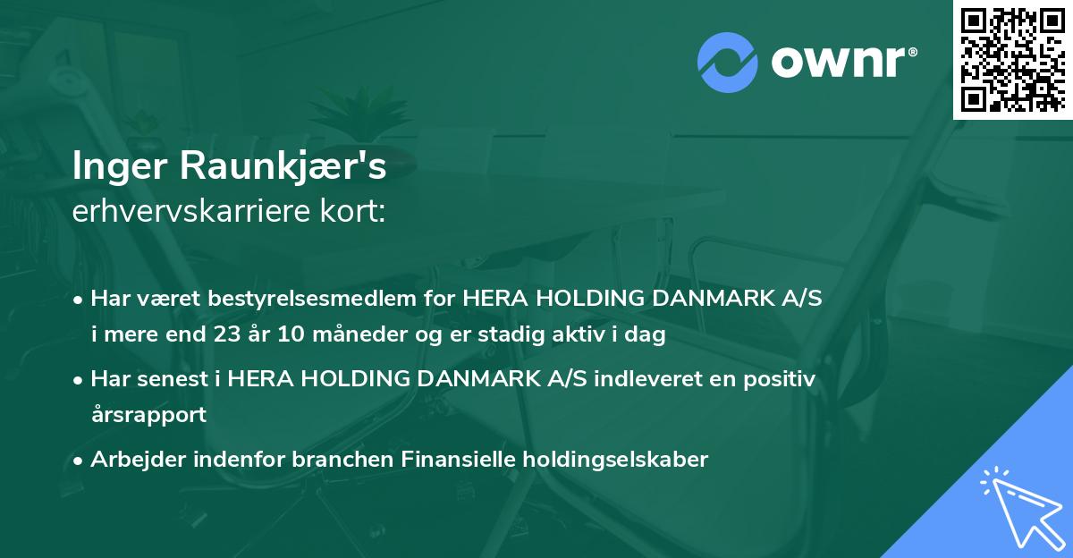 Inger Raunkjær's erhvervskarriere kort