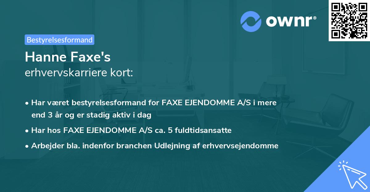 Hanne Faxe's erhvervskarriere kort