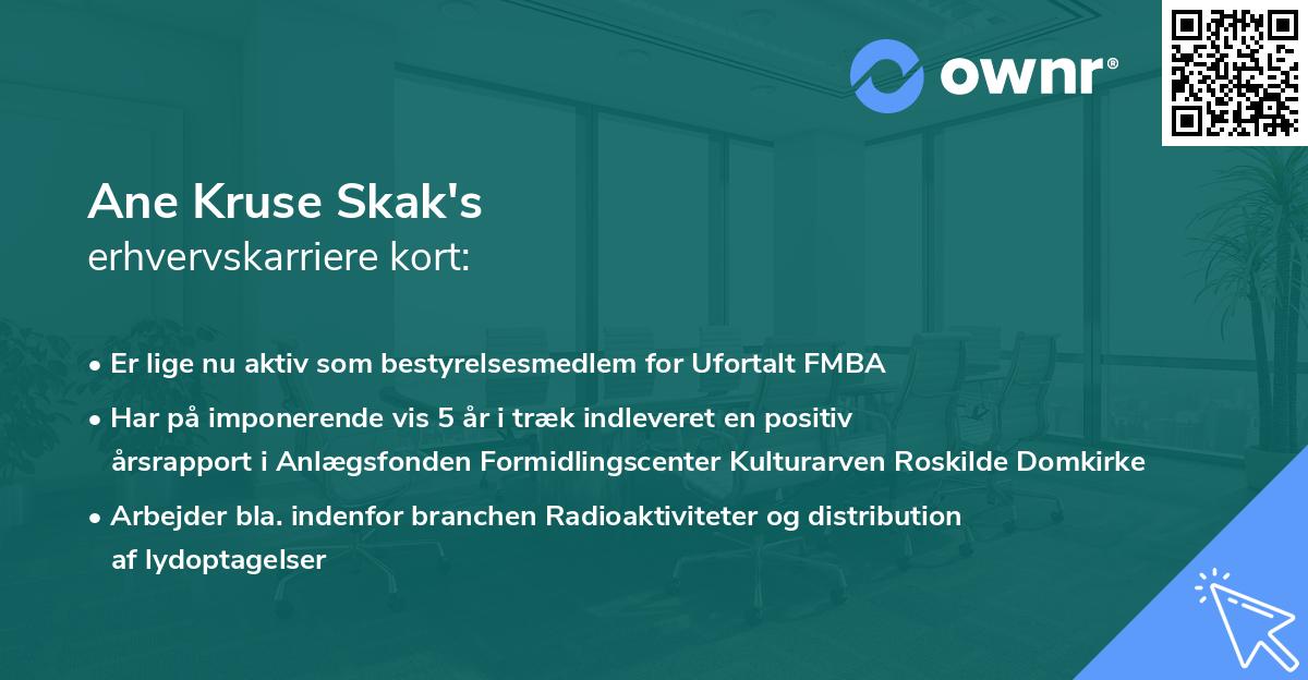 Ane Kruse Skak's erhvervskarriere kort