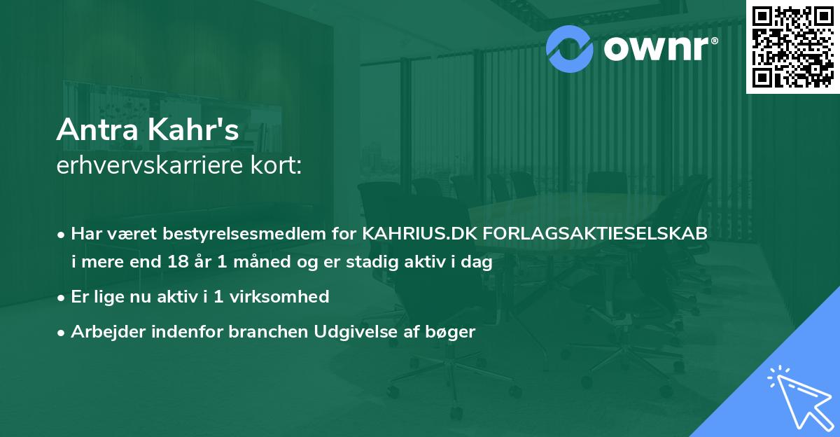 Antra Kahr's erhvervskarriere kort
