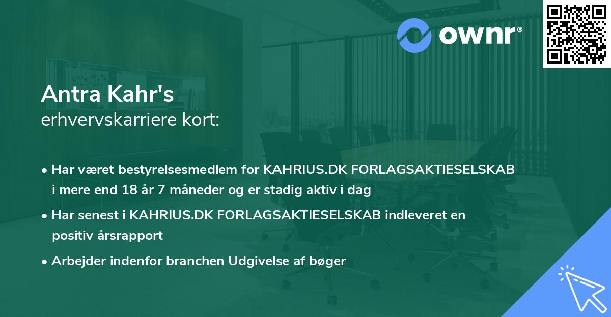 Antra Kahr's erhvervskarriere kort