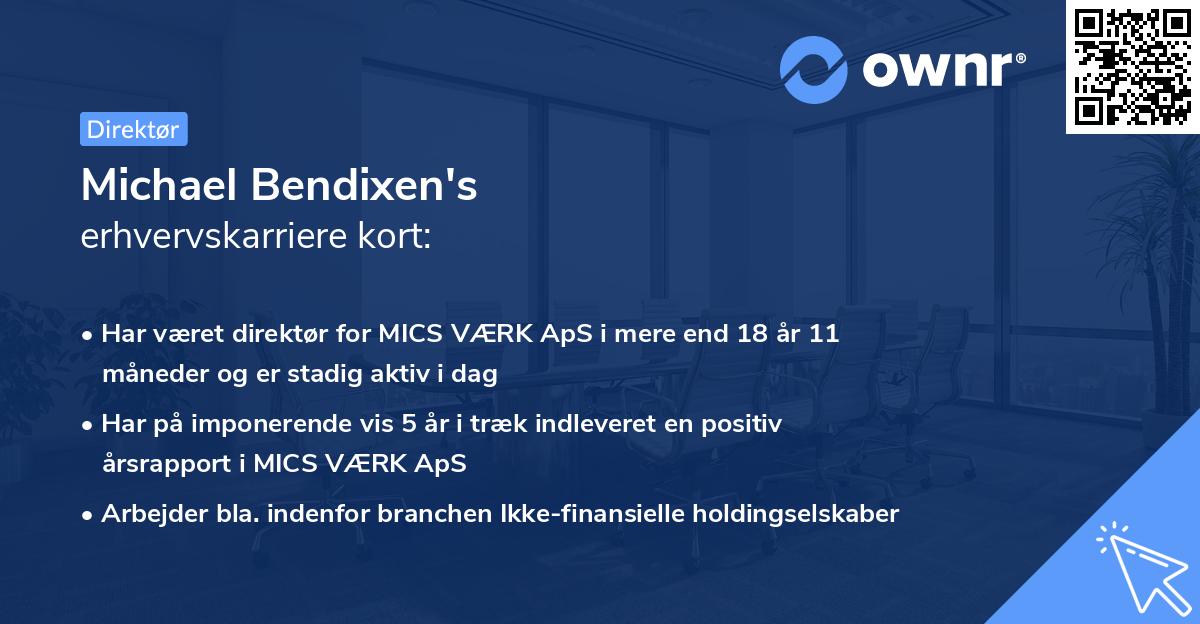Michael Bendixen's erhvervskarriere kort