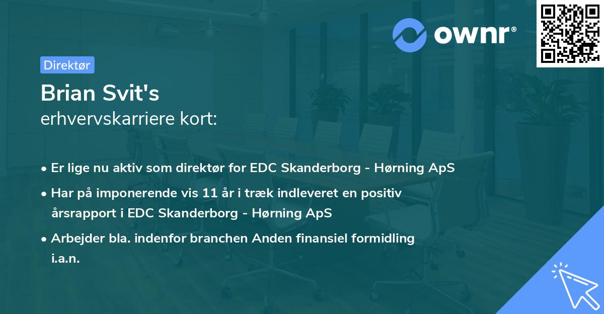 Brian Svit's erhvervskarriere kort