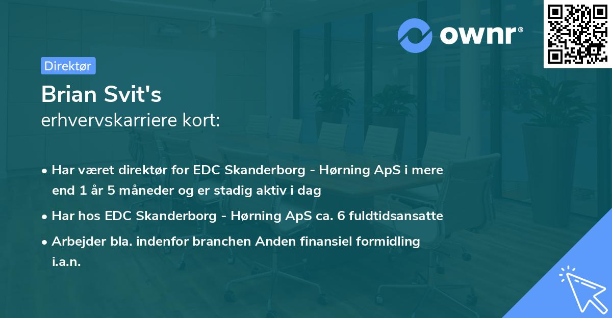Brian Svit's erhvervskarriere kort