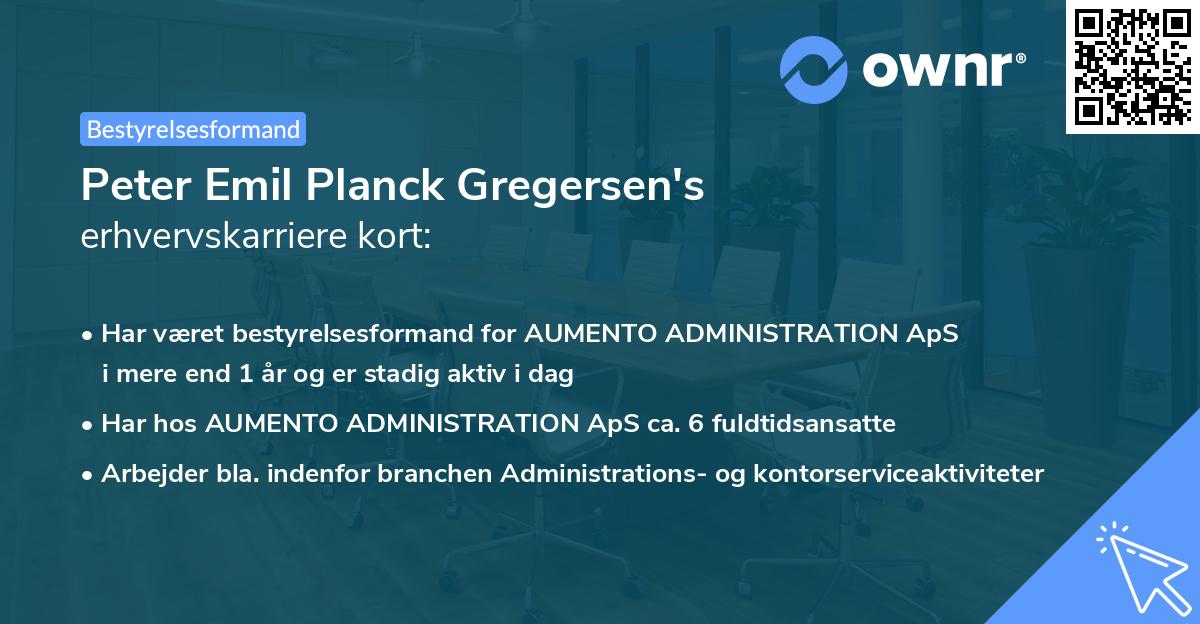 Peter Emil Planck Gregersen's erhvervskarriere kort