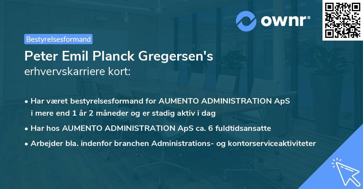 Peter Emil Planck Gregersen's erhvervskarriere kort
