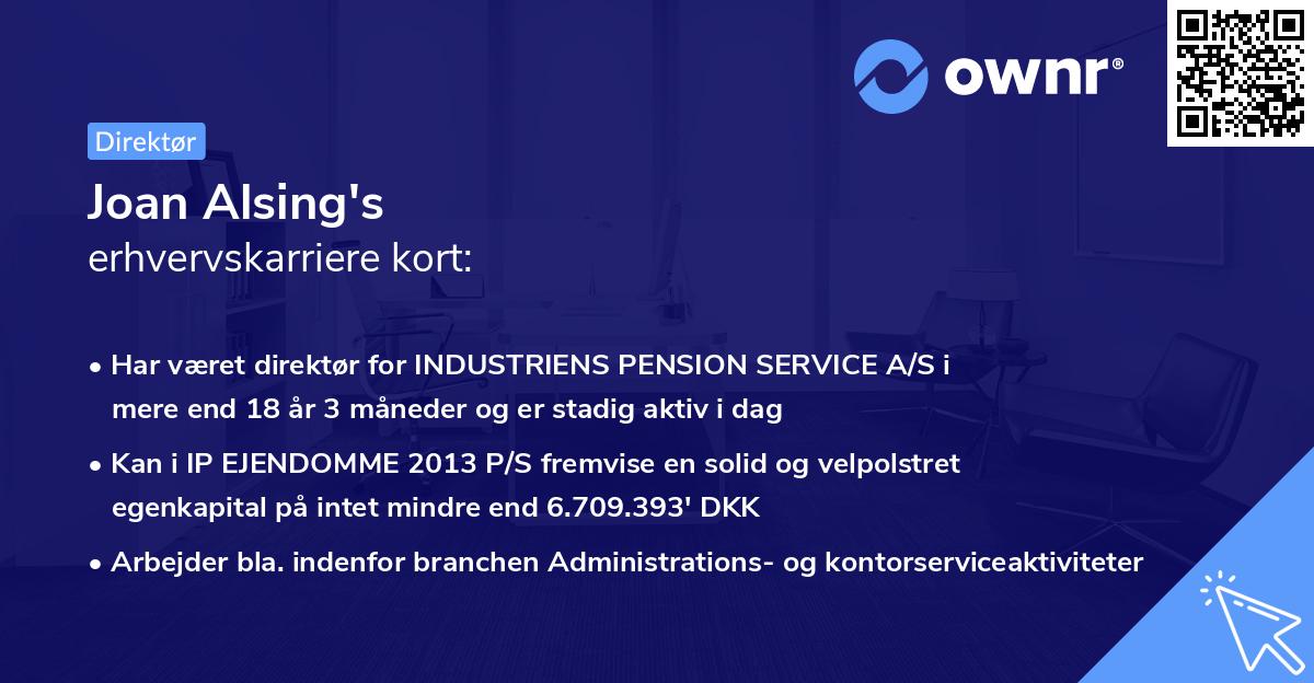Joan Alsing's erhvervskarriere kort