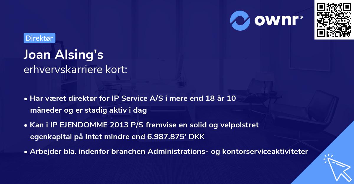 Joan Alsing's erhvervskarriere kort