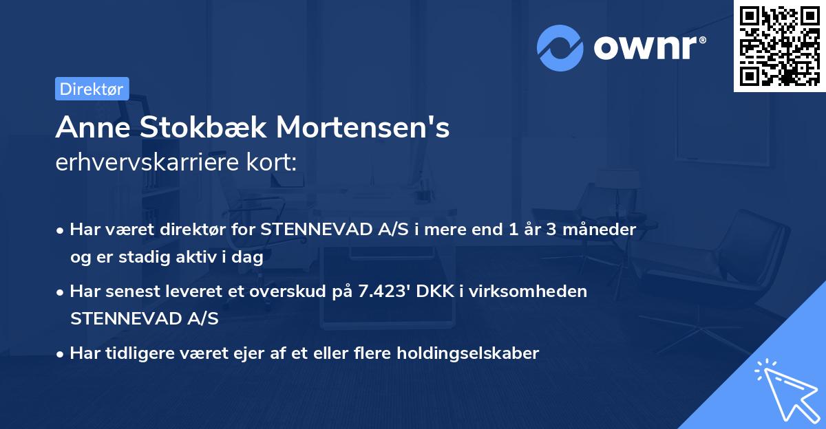 Anne Stokbæk Mortensen's erhvervskarriere kort