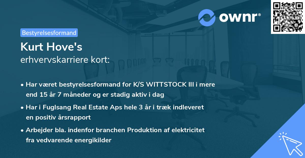Kurt Hove's erhvervskarriere kort