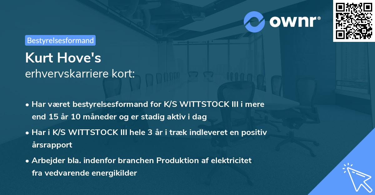 Kurt Hove's erhvervskarriere kort