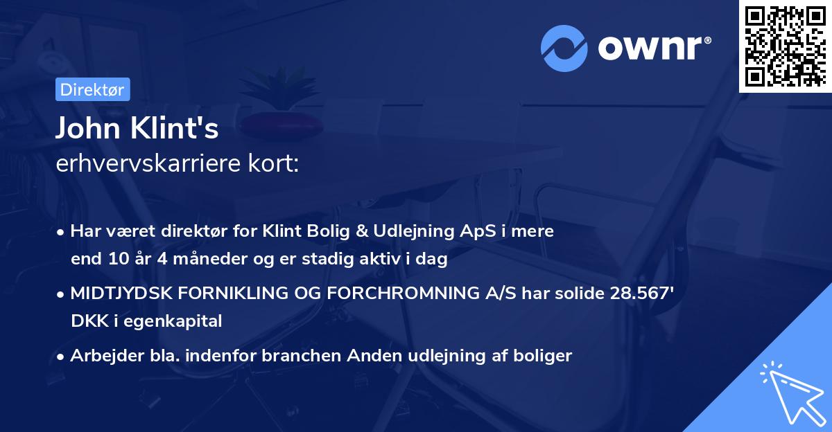 John Klint's erhvervskarriere kort
