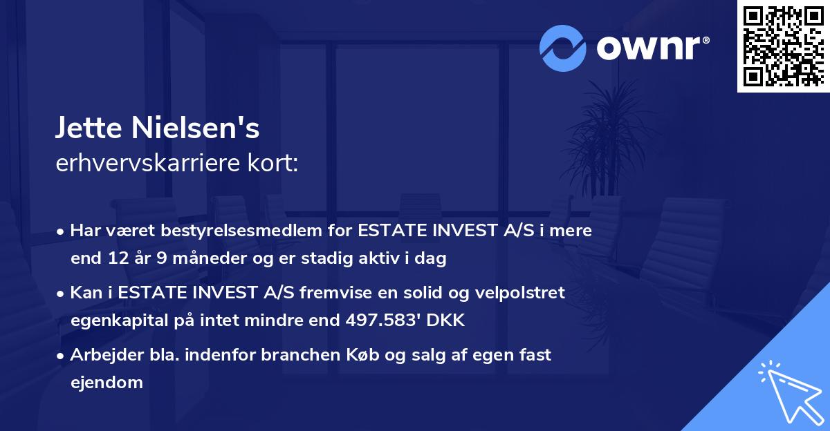 Jette Nielsen's erhvervskarriere kort