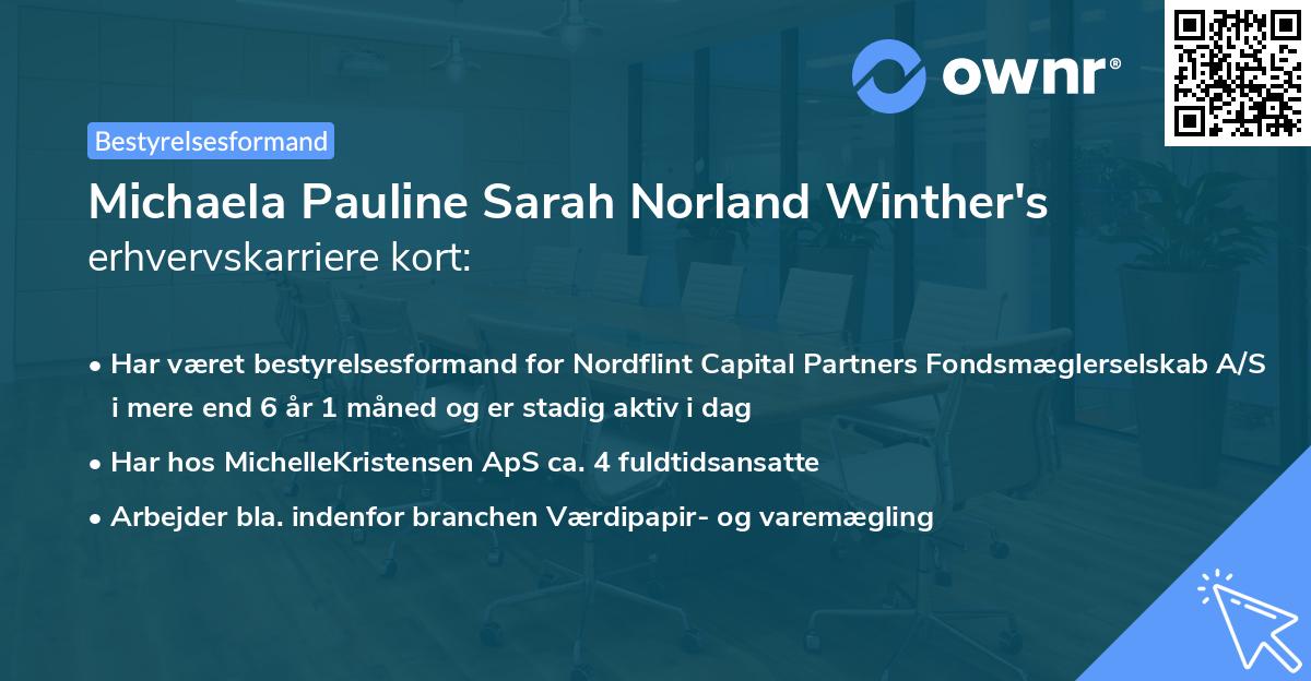 Michaela Pauline Sarah Norland Winther's erhvervskarriere kort