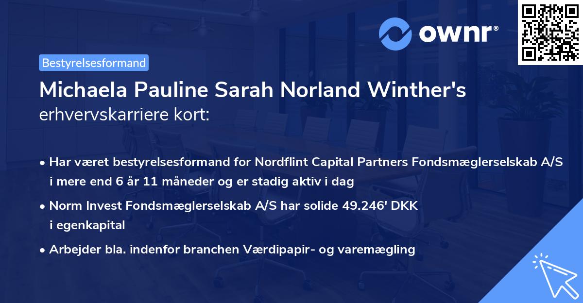 Michaela Pauline Sarah Norland Winther's erhvervskarriere kort