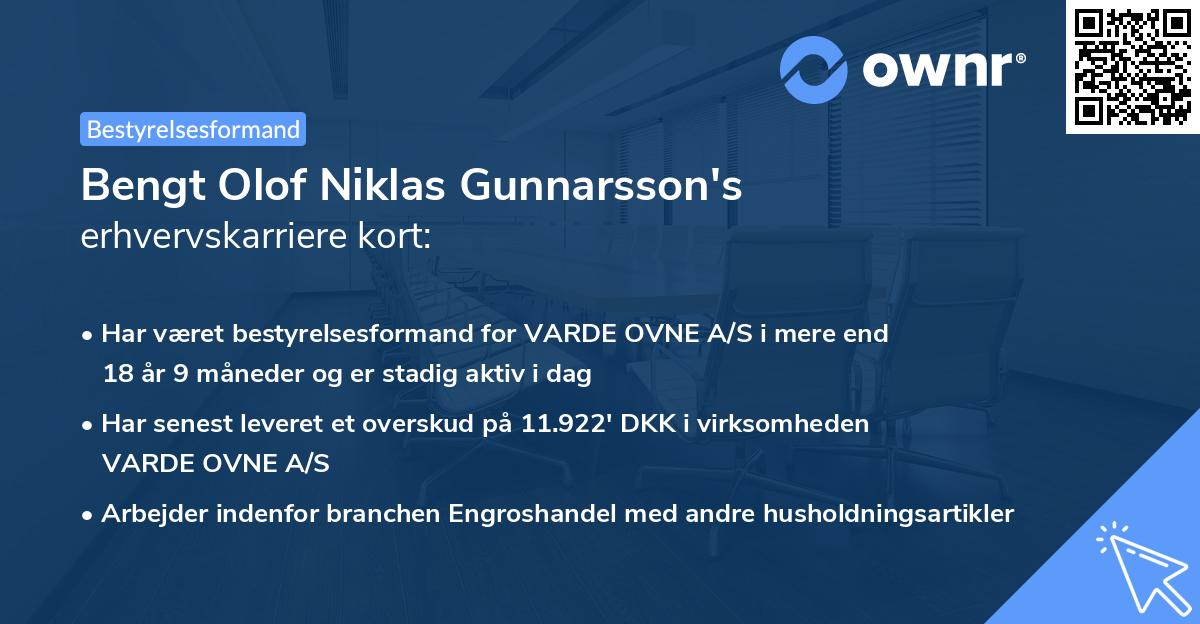 Bengt Olof Niklas Gunnarsson's erhvervskarriere kort