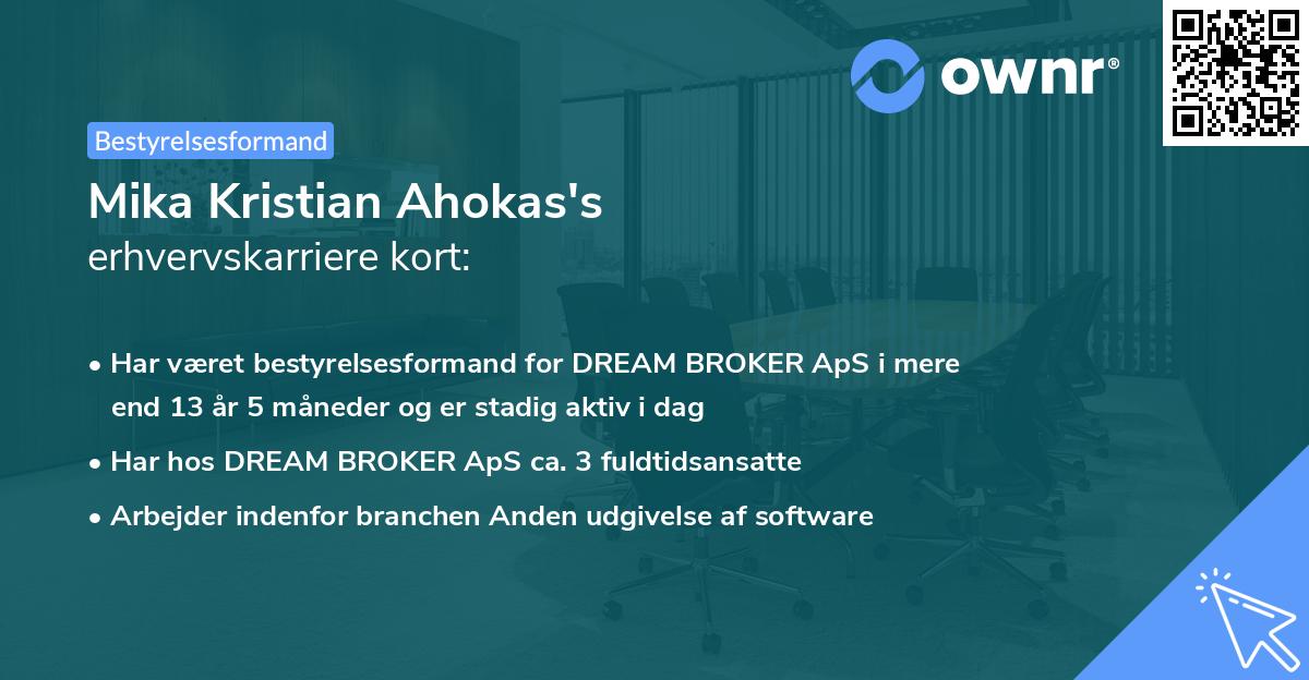 Mika Kristian Ahokas's erhvervskarriere kort