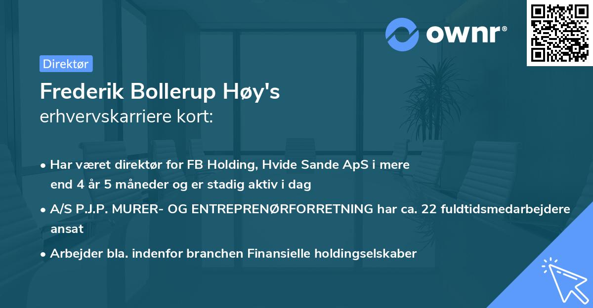 Frederik Bollerup Høy's erhvervskarriere kort