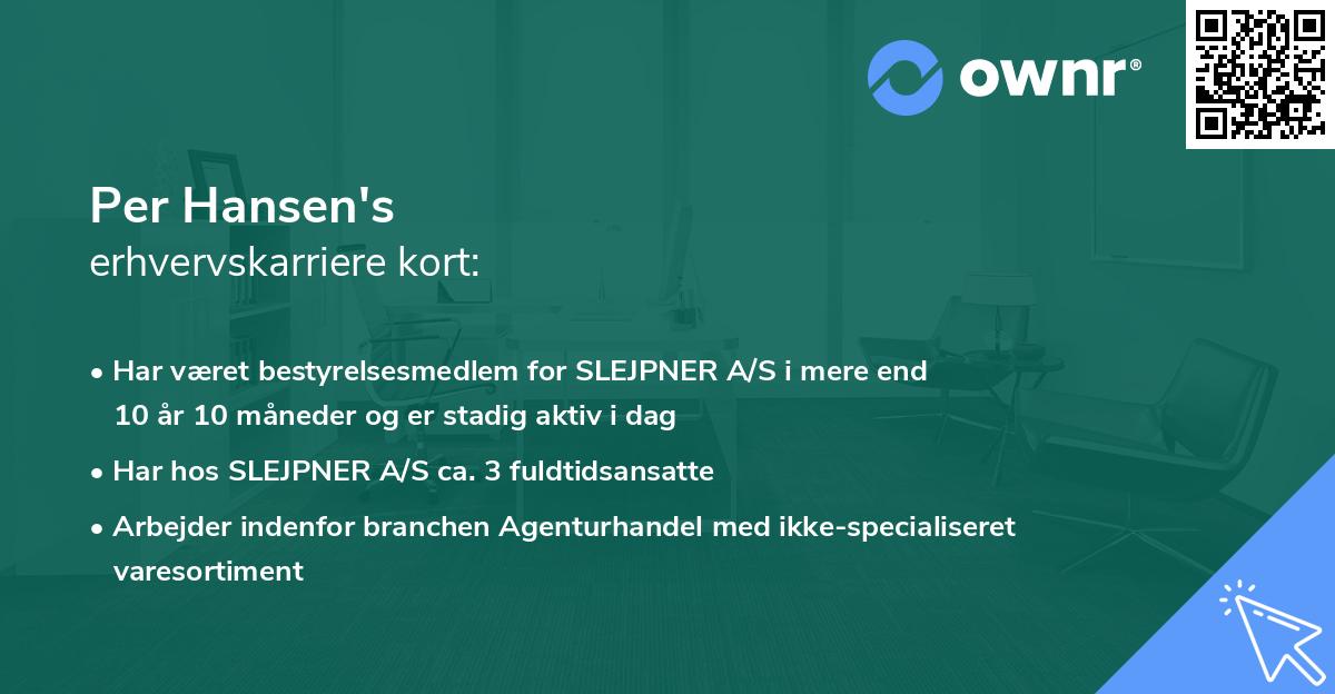 Per Hansen's erhvervskarriere kort