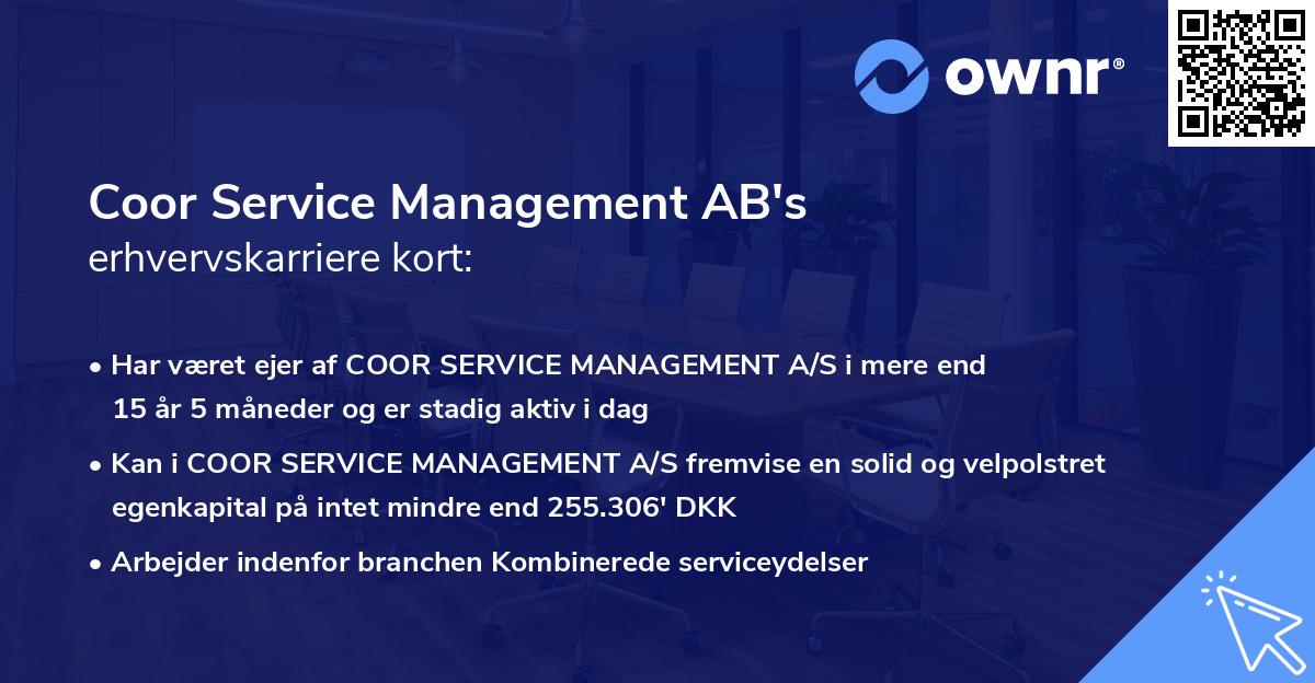 Coor Service Management AB's erhvervskarriere kort