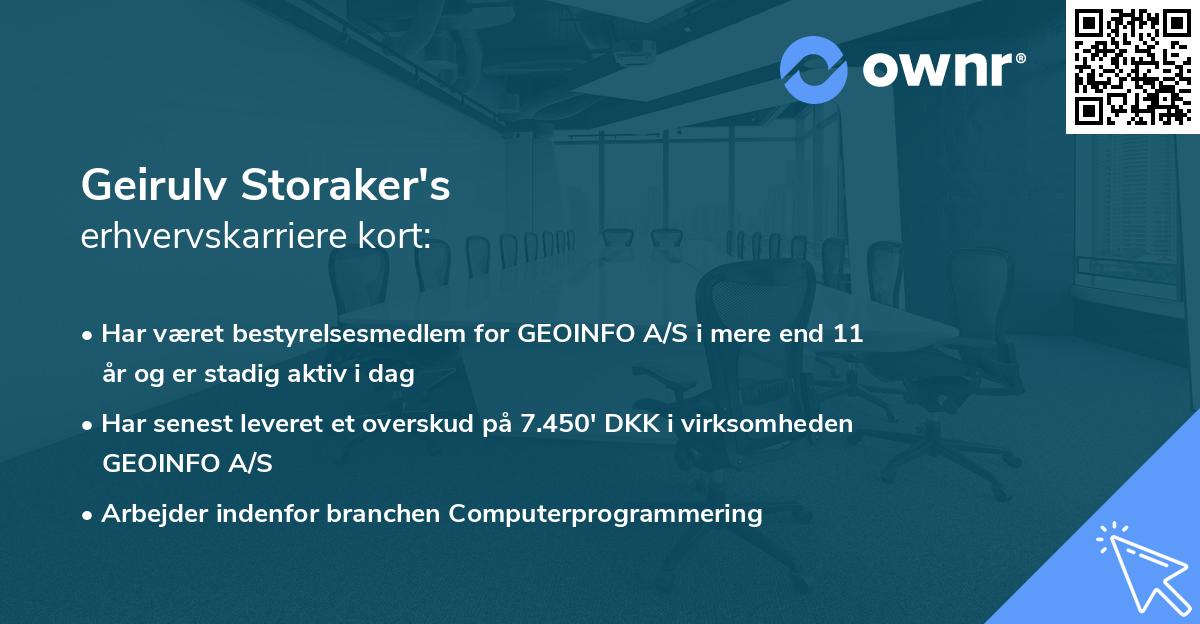 Geirulv Storaker's erhvervskarriere kort