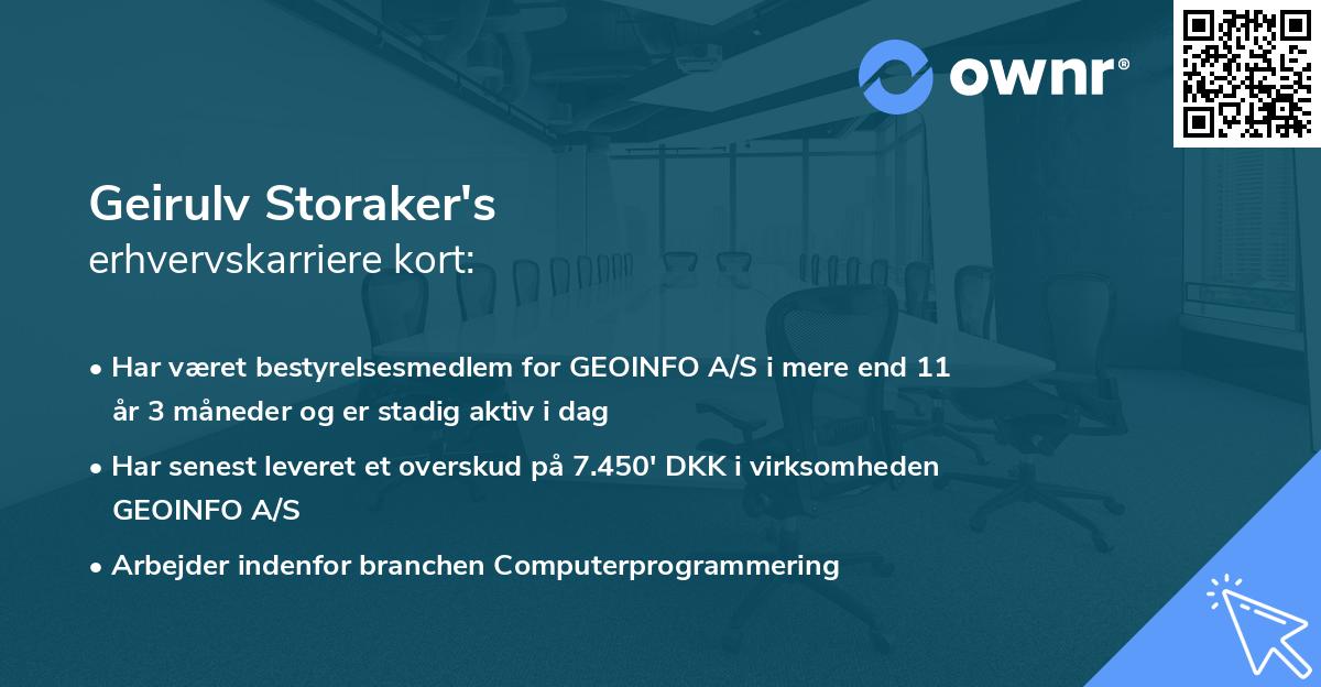 Geirulv Storaker's erhvervskarriere kort