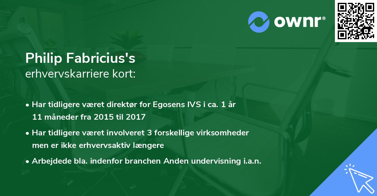 Philip Fabricius's erhvervskarriere kort