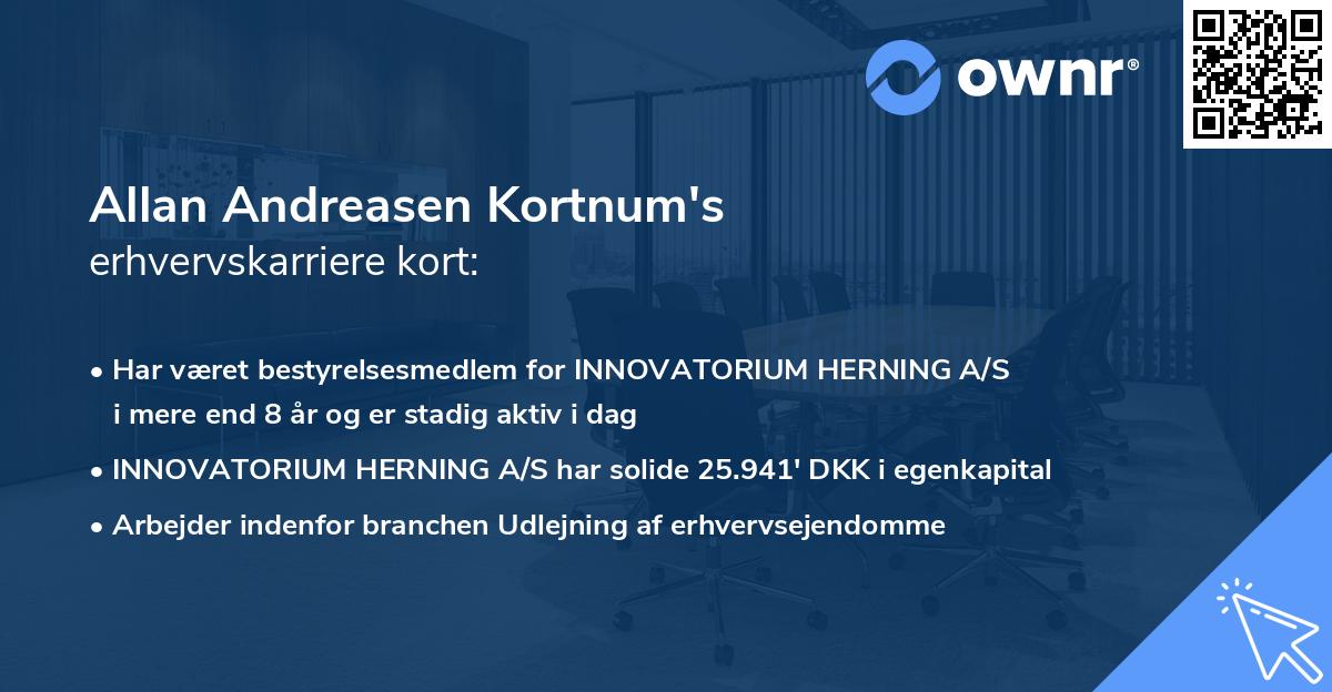 Allan Andreasen Kortnum's erhvervskarriere kort