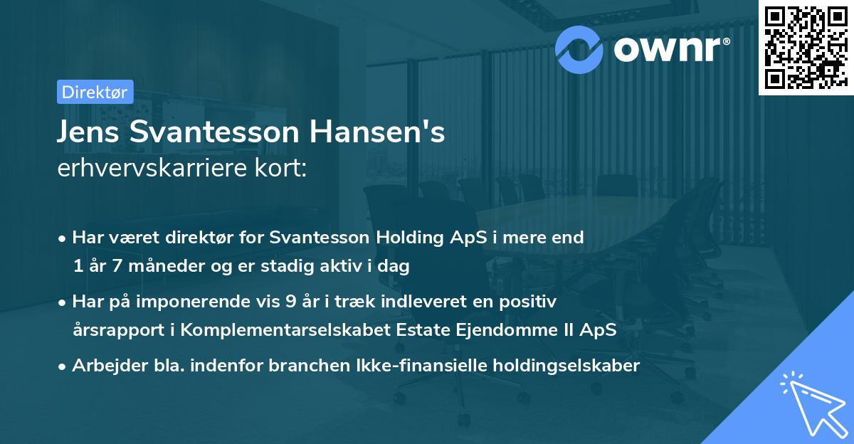 Jens Svantesson Hansen's erhvervskarriere kort