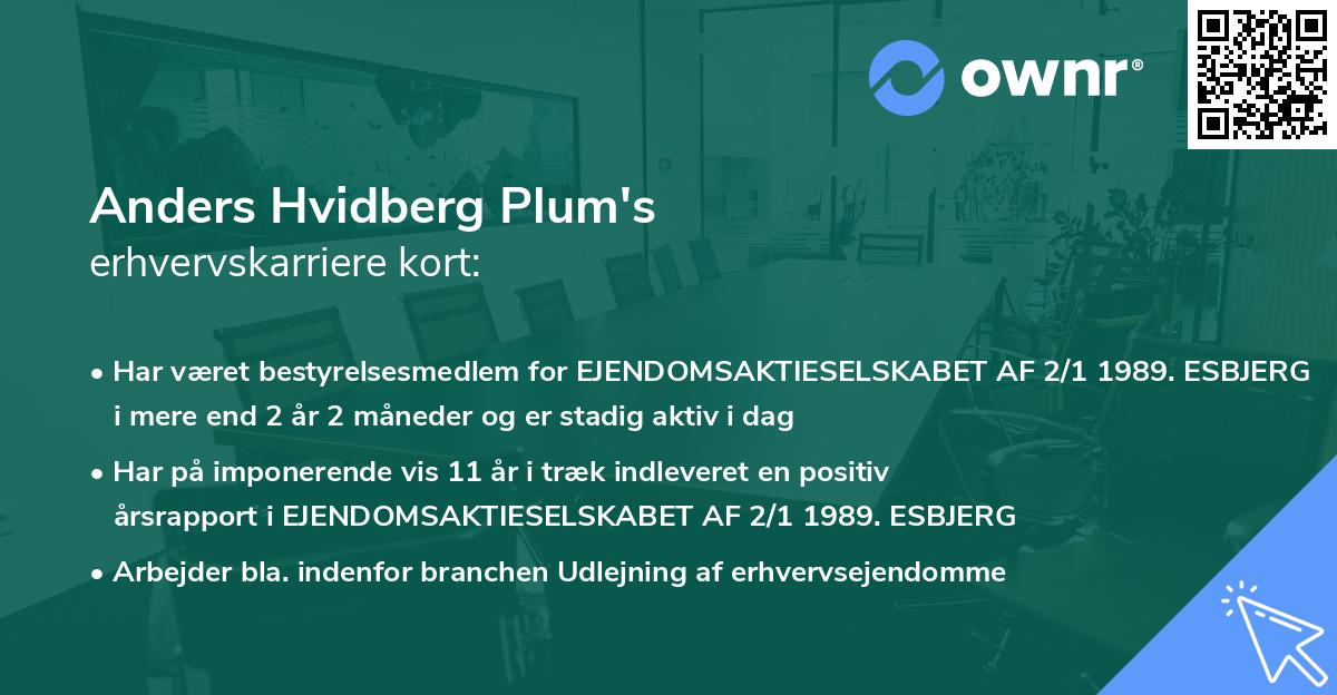 Anders Hvidberg Plum's erhvervskarriere kort