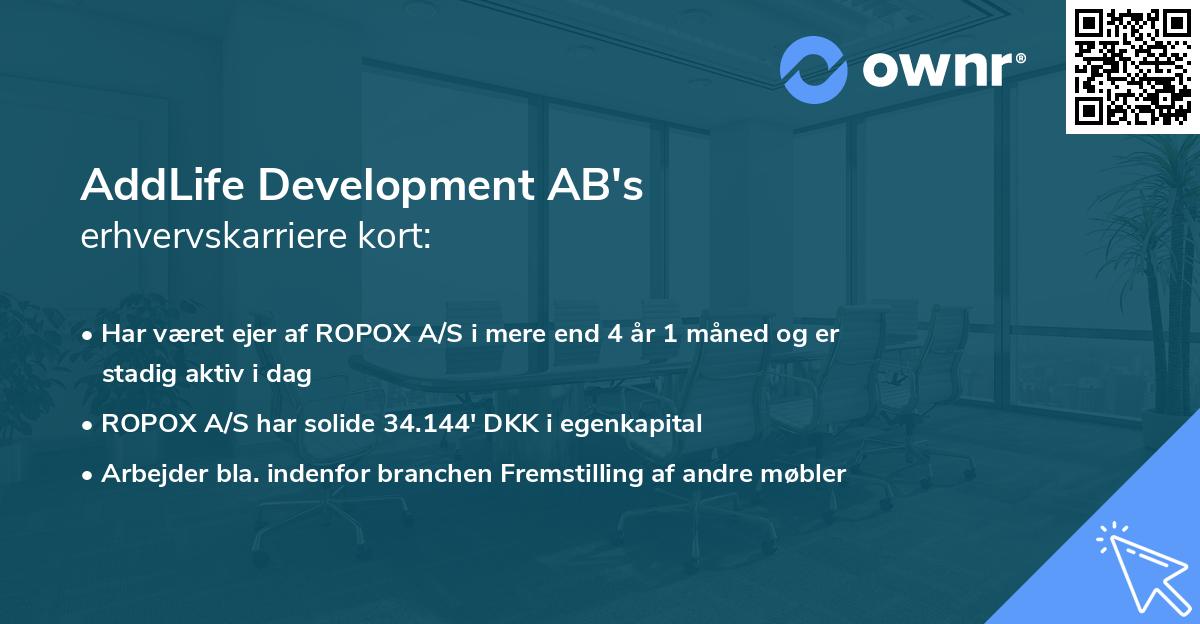 AddLife Development AB's erhvervskarriere kort