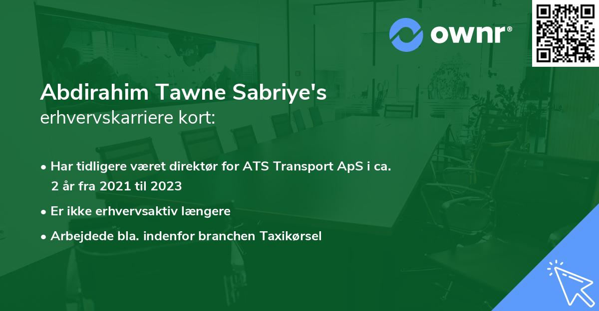 Abdirahim Tawne Sabriye's erhvervskarriere kort