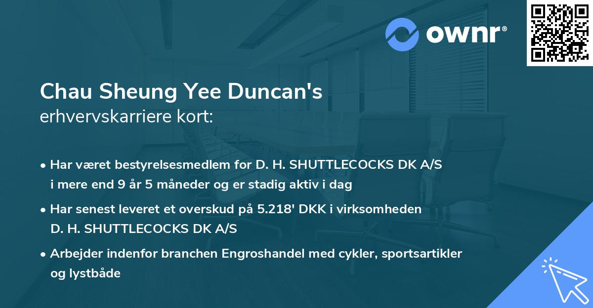Chau Sheung Yee Duncan's erhvervskarriere kort