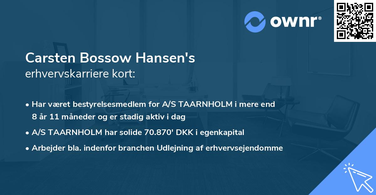 Carsten Bossow Hansen's erhvervskarriere kort