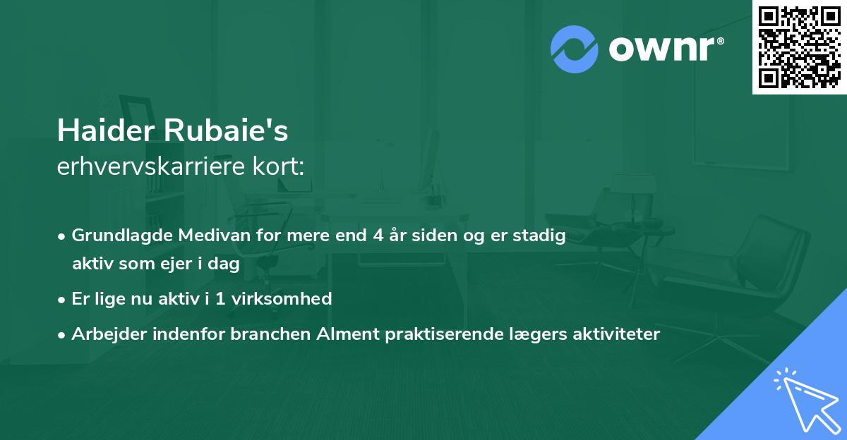 Haider Rubaie's erhvervskarriere kort