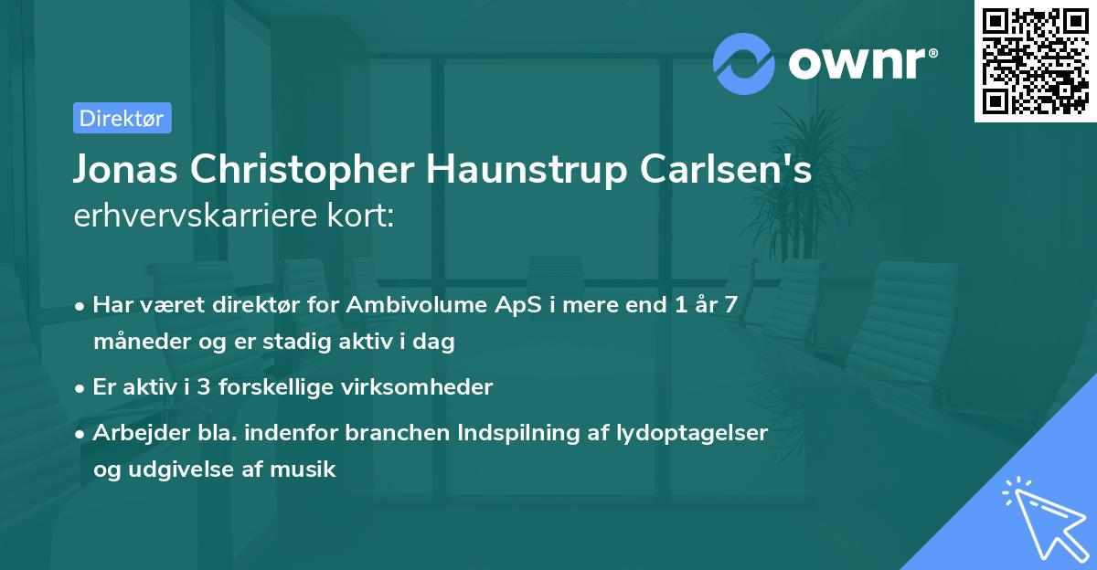 Jonas Christopher Haunstrup Carlsen's erhvervskarriere kort