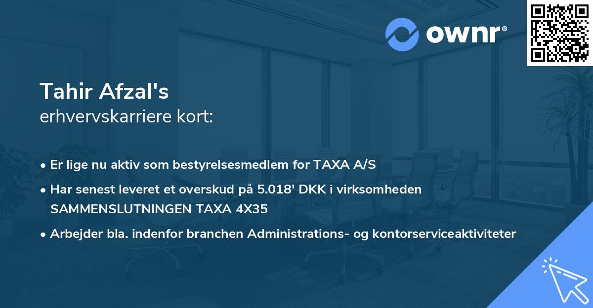 Tahir Afzal's erhvervskarriere kort
