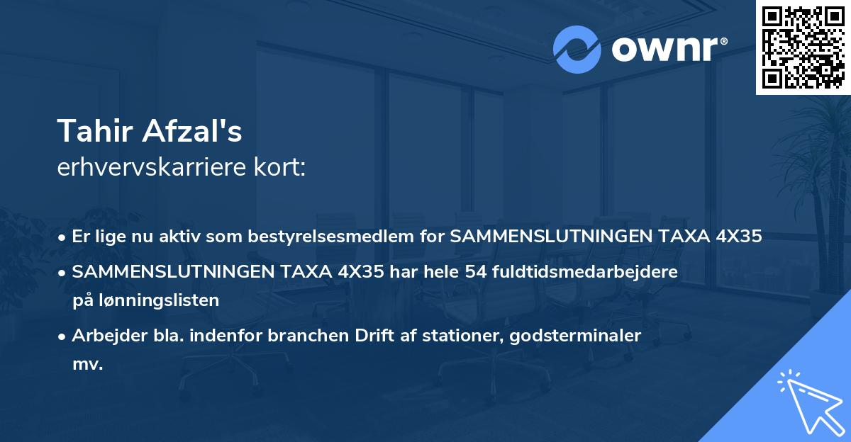 Tahir Afzal's erhvervskarriere kort
