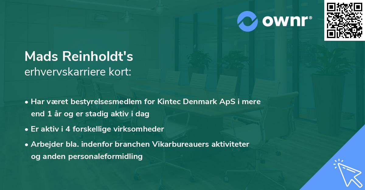 Mads Reinholdt's erhvervskarriere kort
