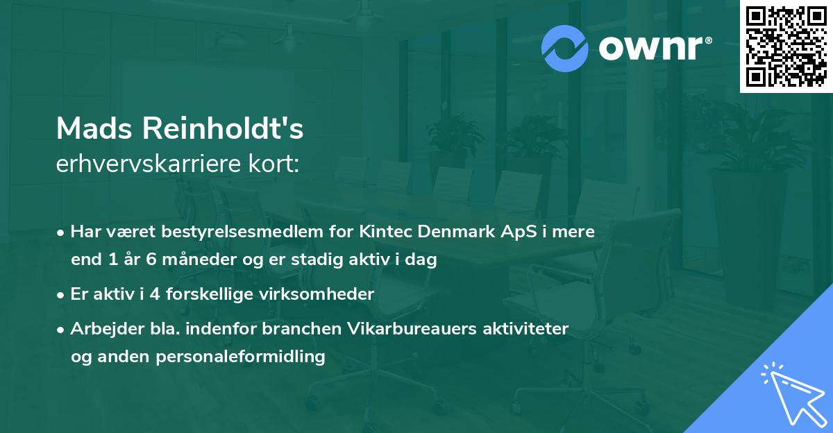 Mads Reinholdt's erhvervskarriere kort