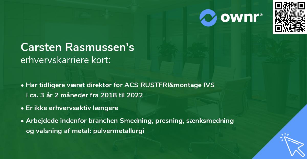 Carsten Rasmussen's erhvervskarriere kort