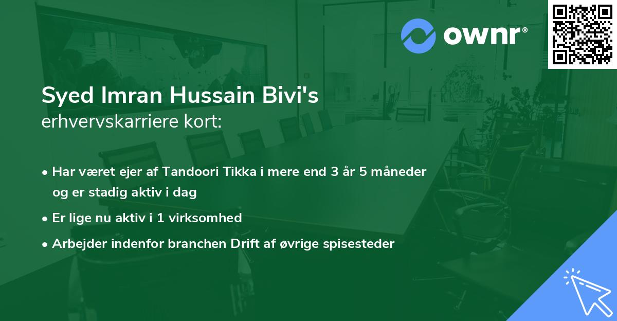 Syed Imran Hussain Bivi's erhvervskarriere kort