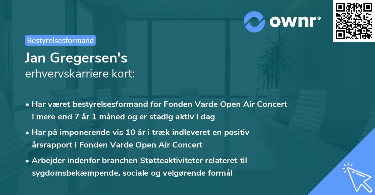 Jan Gregersen's erhvervskarriere kort