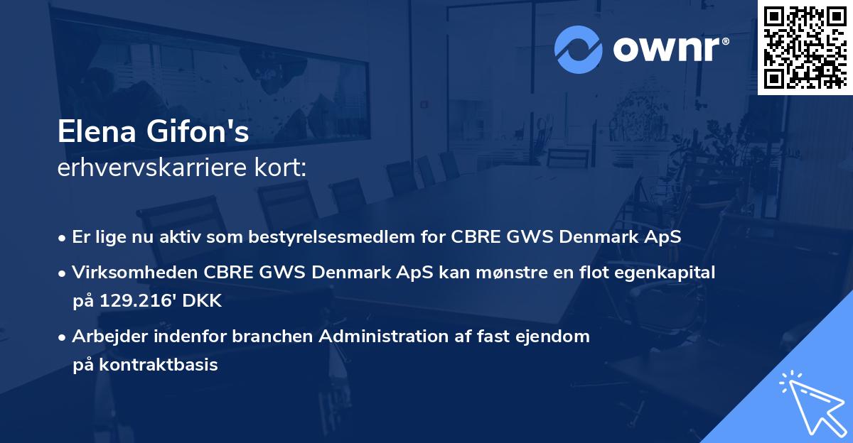 Elena Gifon's erhvervskarriere kort